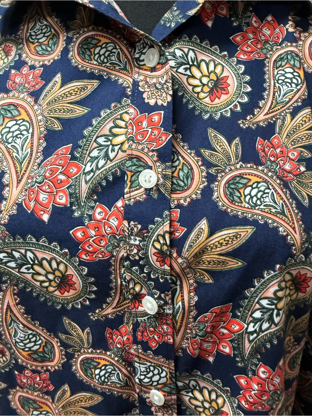 Lands End Navy Paisley Button Down Shirt Womens Size 8 Long Sleeve Top - Picture 3 of 8